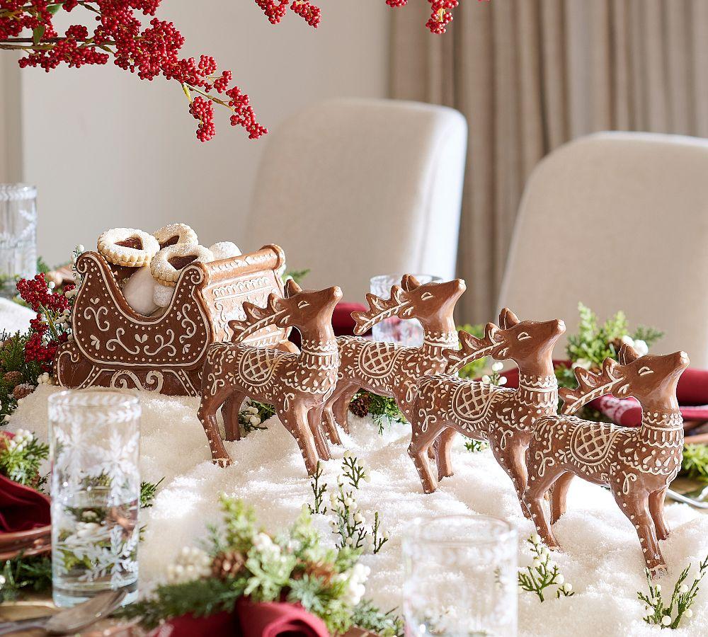 Handcrafted Ceramic Gingerbread Reindeer & Sleigh Set | Pottery